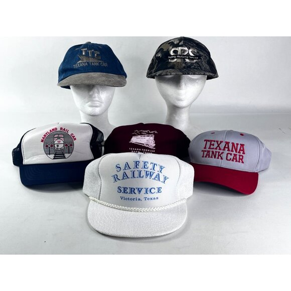 6 Railroad Hats Vintage Snapback Strap Baseball Cap Lot Tank Rail Car - Picture 1 of 12
